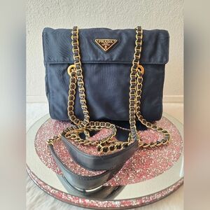 Prada Blue Nylon Chain Shoulder Bag